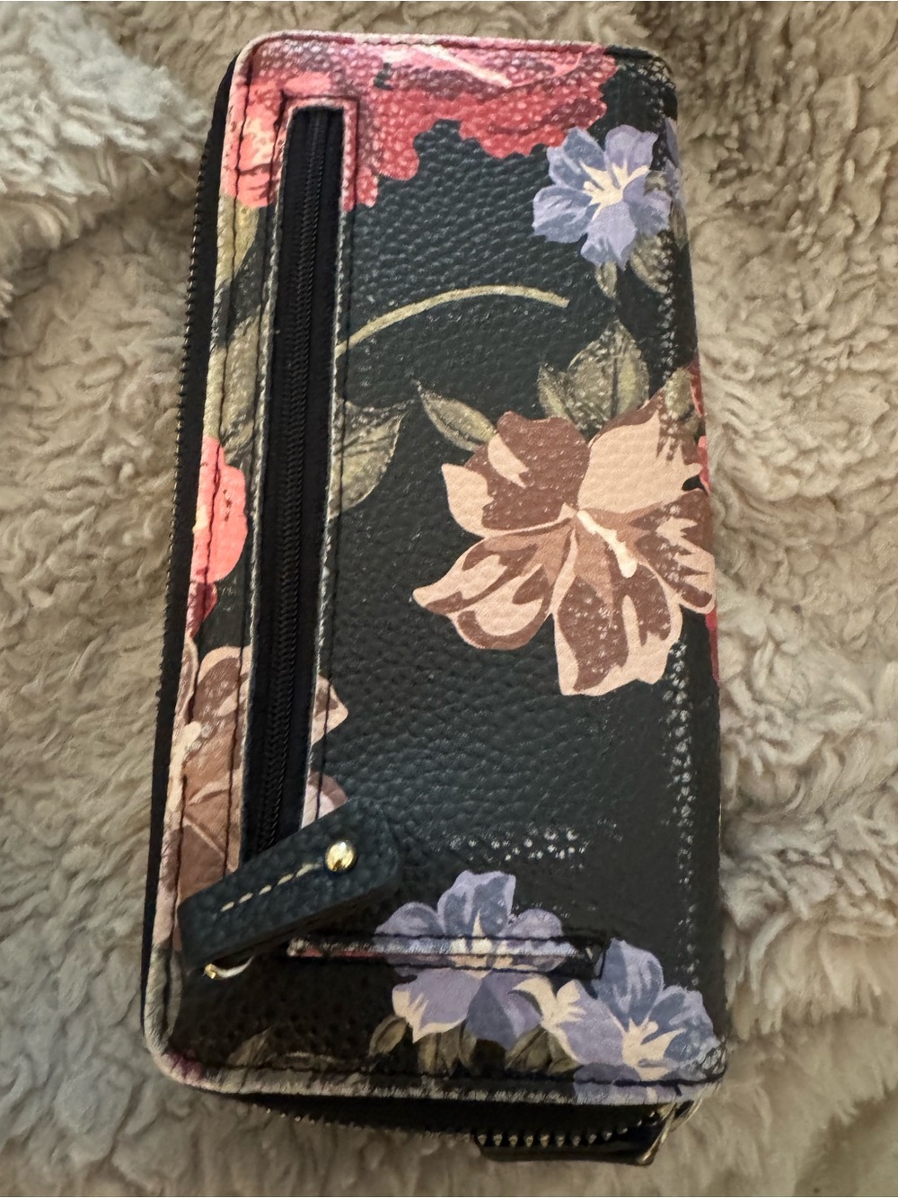 Stone Mountain Accessories Black Floral Zip Wallet with Pink & Brown Blooms - Picture 4 of 7
